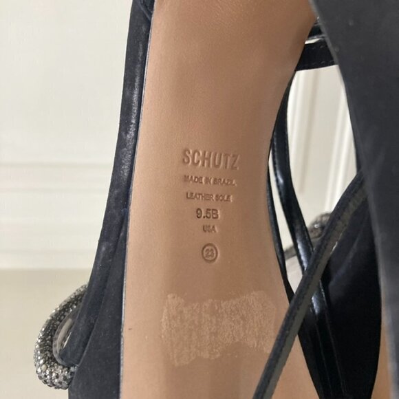 Schutz Peaky Embellished Black Suede Heeled Sandals Sz 9.5 - Picture 8 of 8